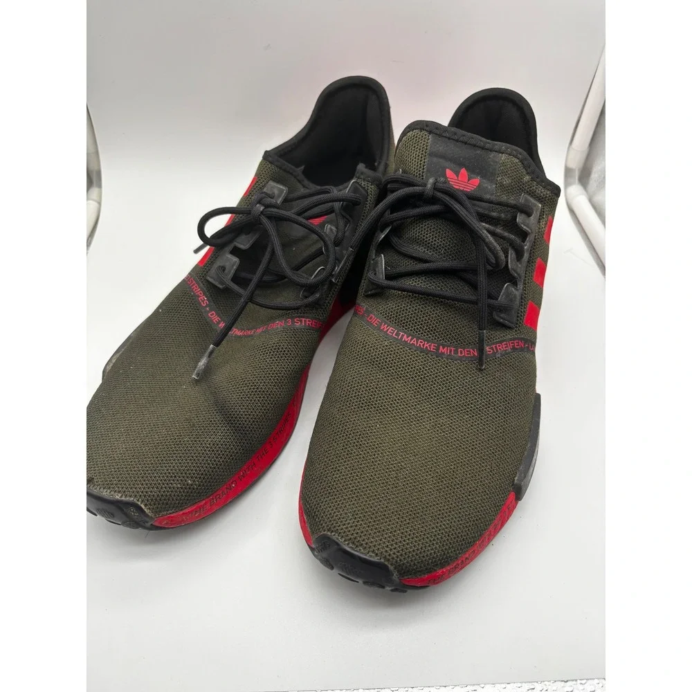 Adidas NMD_R1 Sneakers Mens 12 Olive Green Red Multilingual Branding HP2971